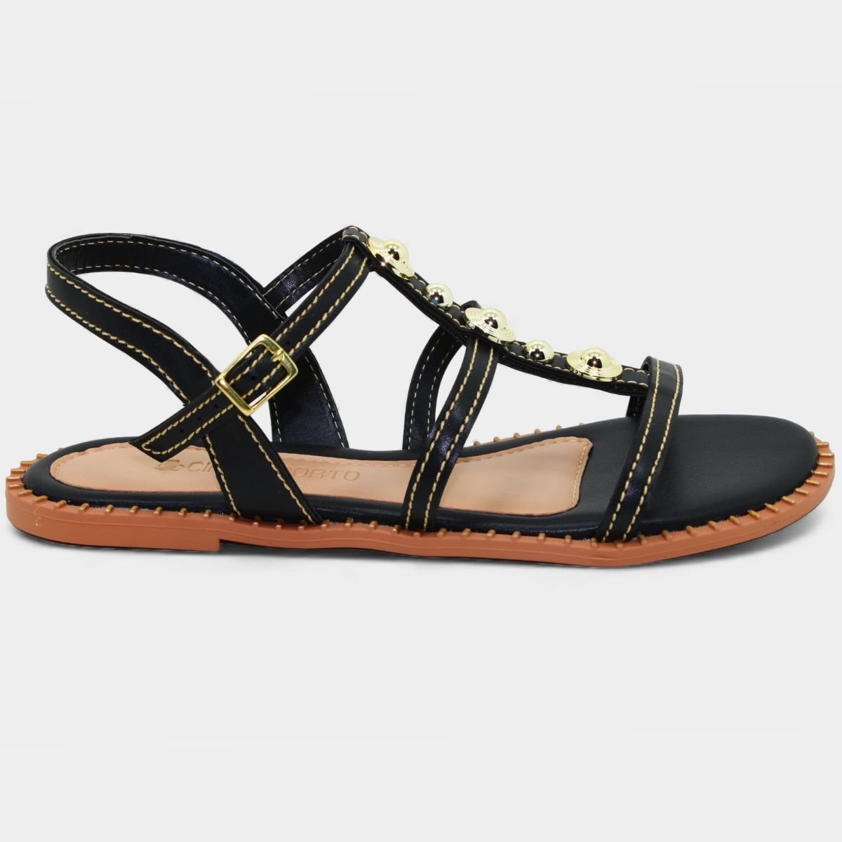 Rasteira Cia do Porto Apliques Feminina - Preto Preto 2