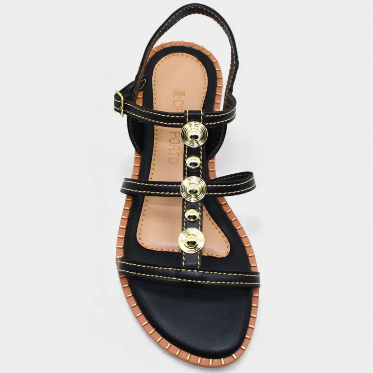 Rasteira Cia do Porto Apliques Feminina - Preto Preto 3