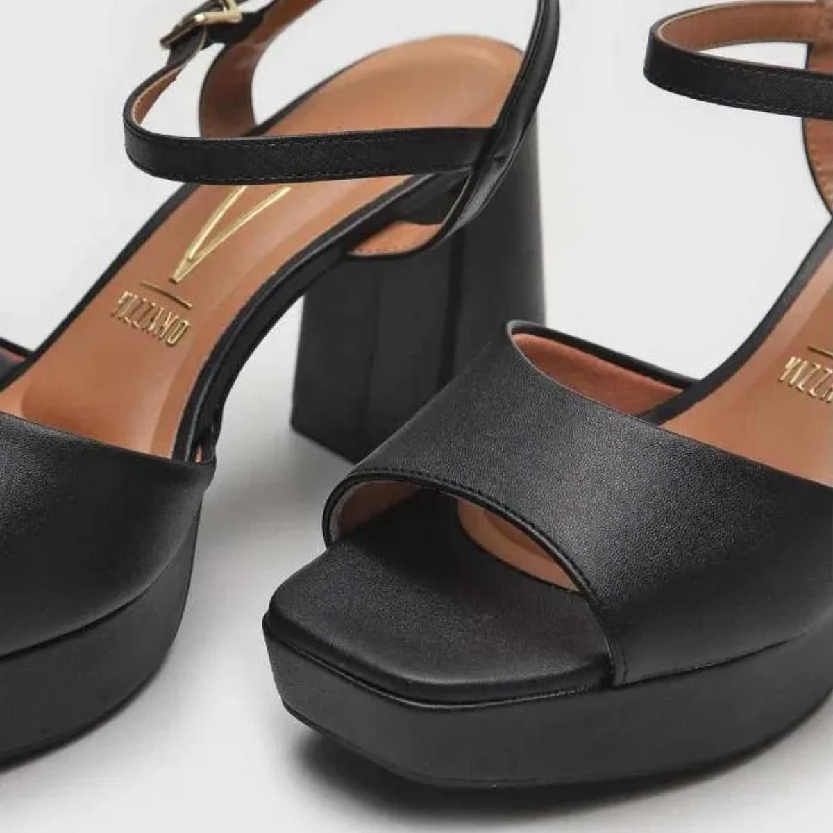Sandália Plataforma Vizzano Salto Grosso Tira Única Feminino - Preto Preto 3
