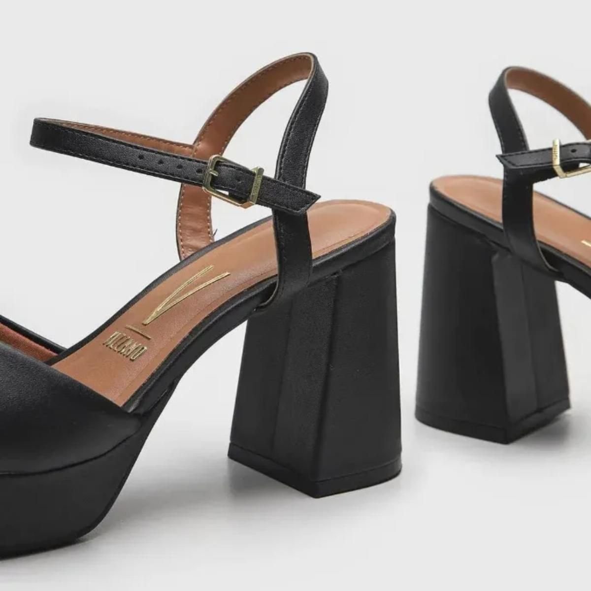 Sandália Plataforma Vizzano Salto Grosso Tira Única Feminino - Preto Preto 4