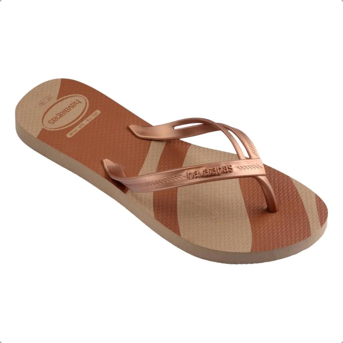 Chinelo Havaianas Elegance Print Metalizado Feminino - Marrom Cobre 2