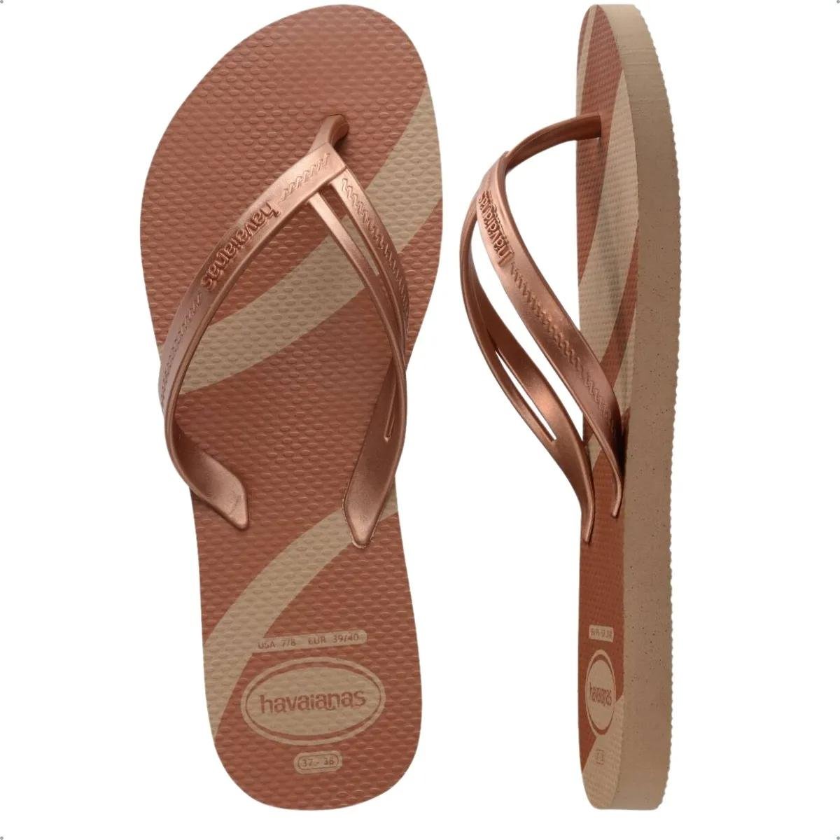 Chinelo Havaianas Elegance Print Metalizado Feminino - Marrom Cobre 4