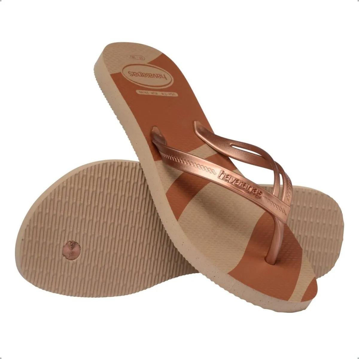 Chinelo Havaianas Elegance Print Metalizado Feminino - Marrom Cobre 5