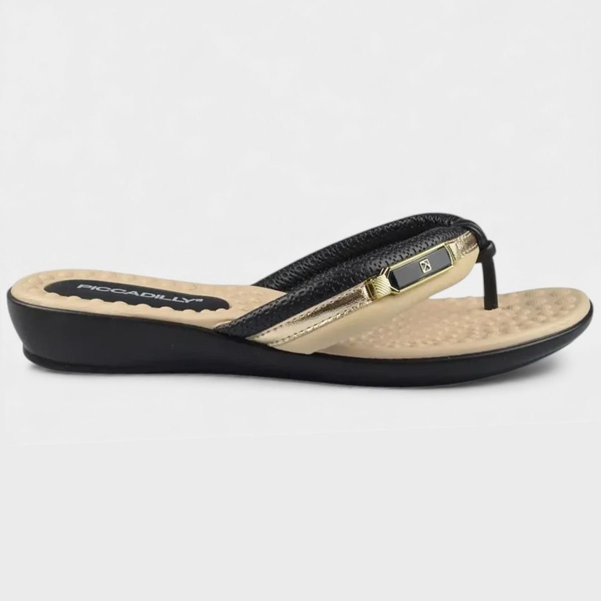 Chinelo Anabela Piccadilly Detalhe Feminino - Preto e Bege Preto 2