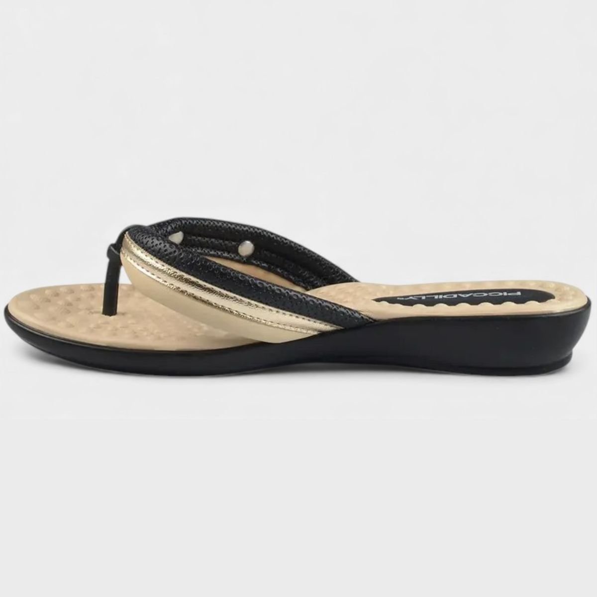 Chinelo Anabela Piccadilly Detalhe Feminino - Preto e Bege Preto 4