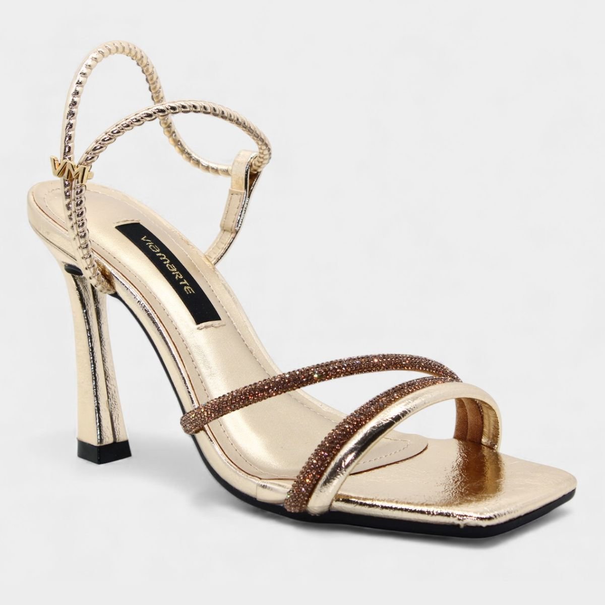Sandália Via Marte Strass Aberta Feminina - Dourado
