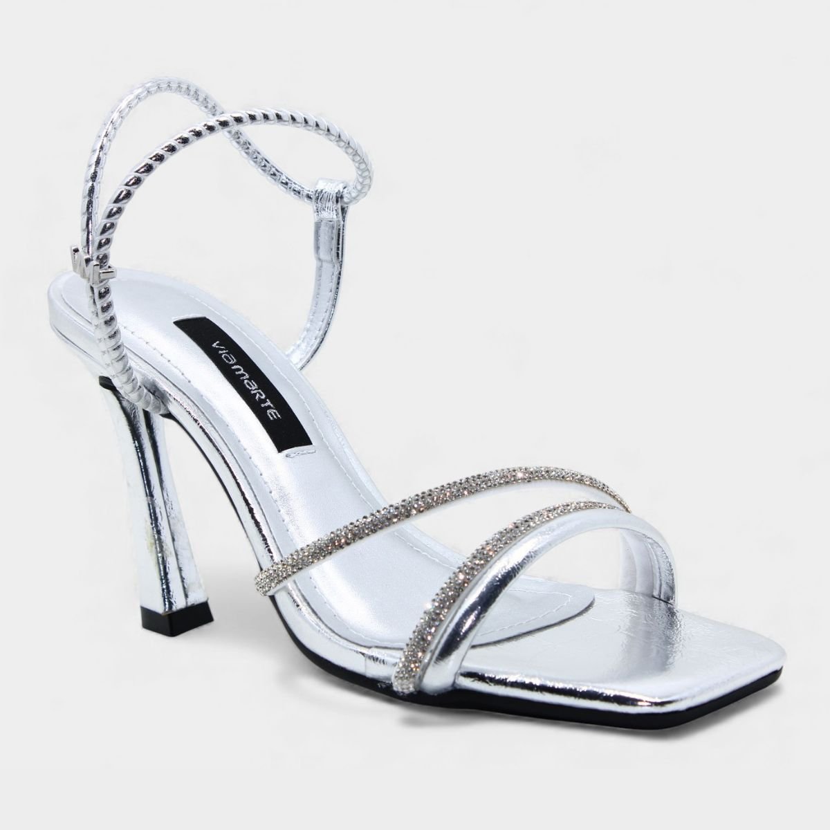 Sandália Via Marte Strass Aberta Feminina - Prata