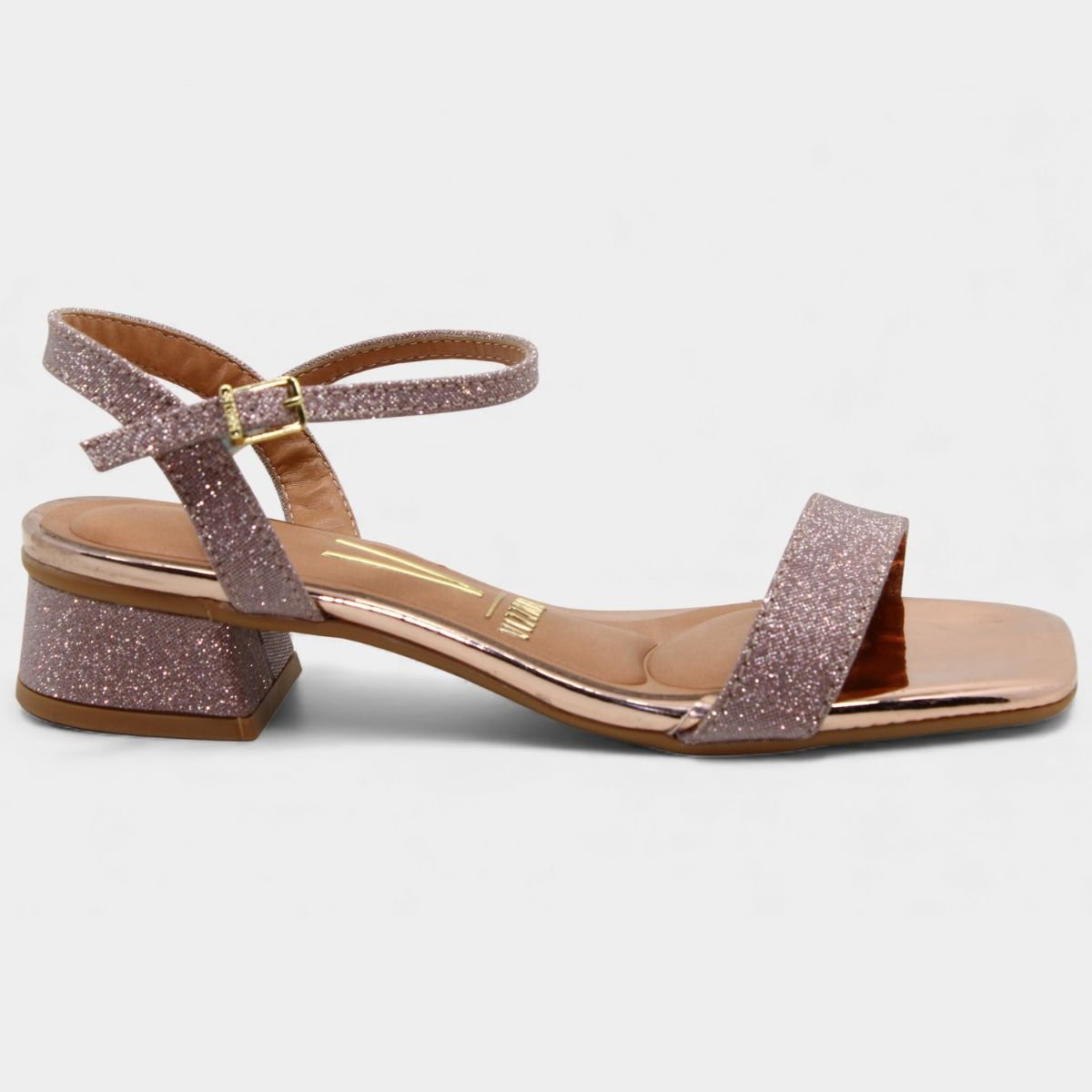 Sandália Vizzano Salto Baixo Glitter Feminina - Rosê Rosé 2
