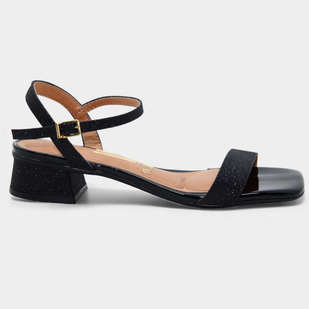 Sandália Vizzano Salto Baixo Glitter Feminina - Preto Preto 2