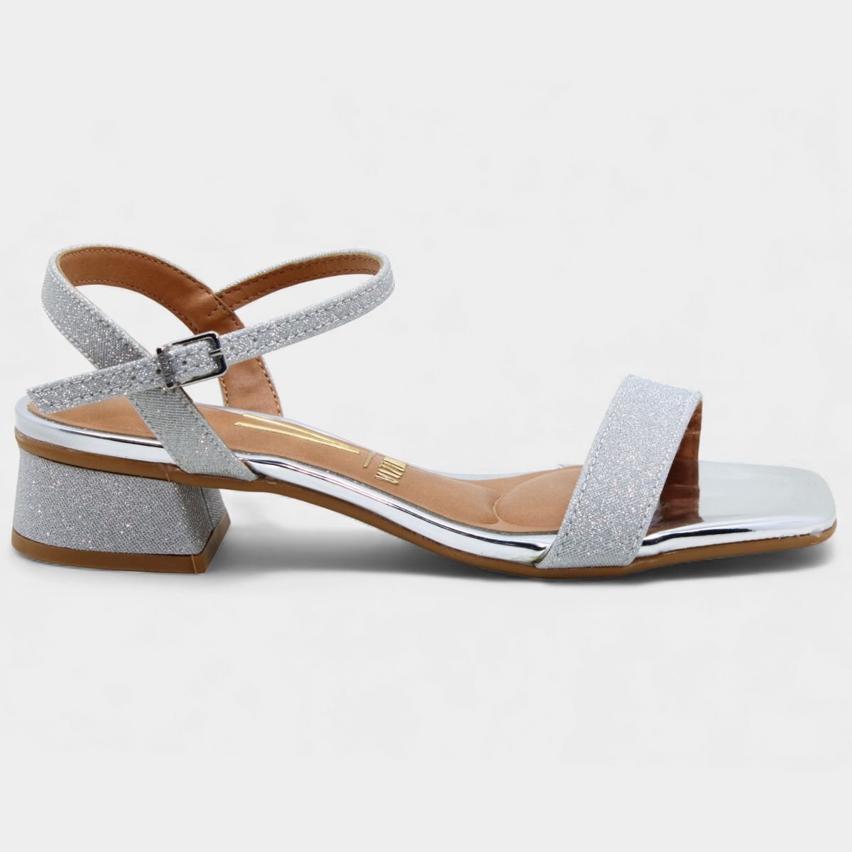 Sandália Vizzano Salto Baixo Glitter Feminina - Prata Prata 2