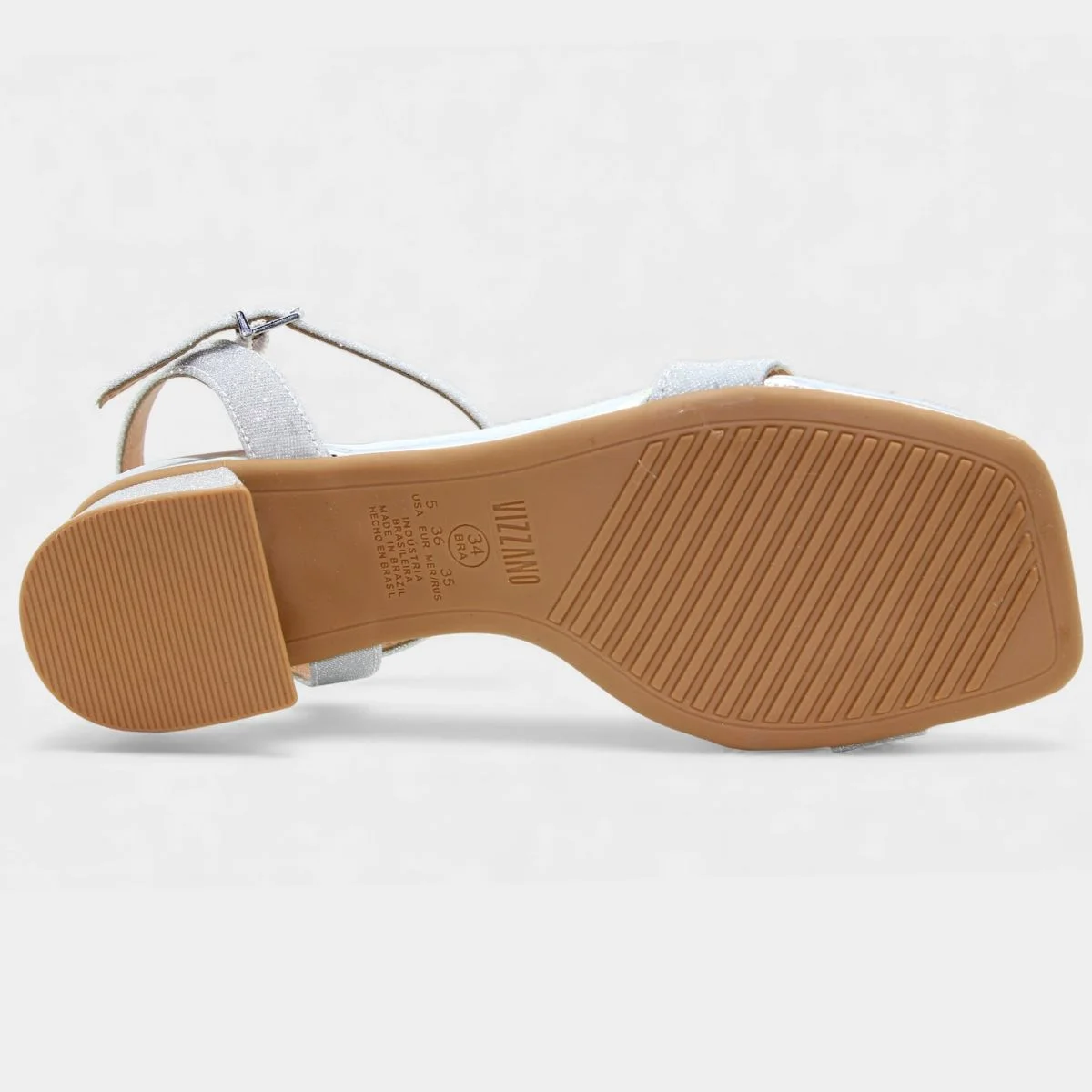 Sandália Vizzano Salto Baixo Glitter Feminina - Prata Prata 5