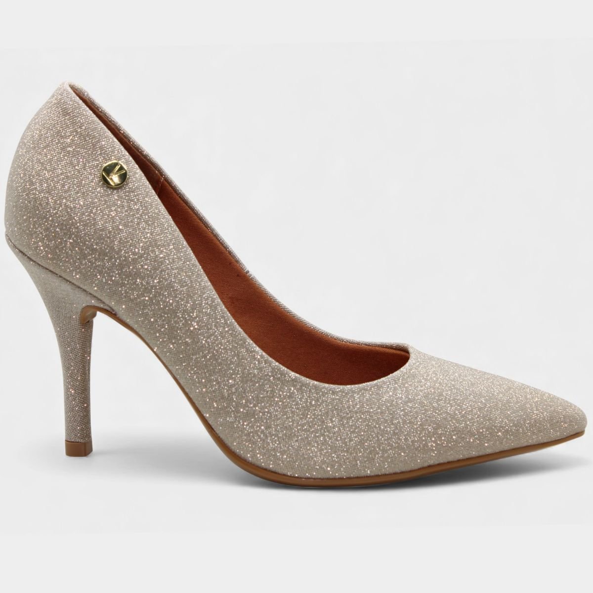 Scarpin Vizzano Gliter Salto Alto Bico Fino - Dourado Bege 2