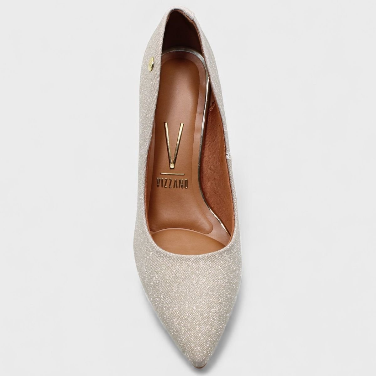 Scarpin Vizzano Gliter Salto Alto Bico Fino - Dourado Bege 3