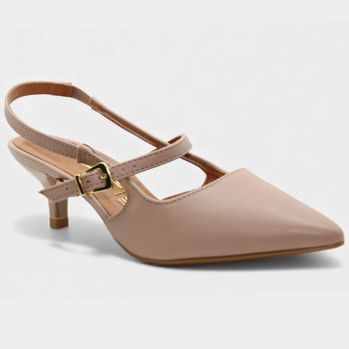 Scarpin Vizzano Slingback Bico Fino Tiras Salto Baixo - Bege