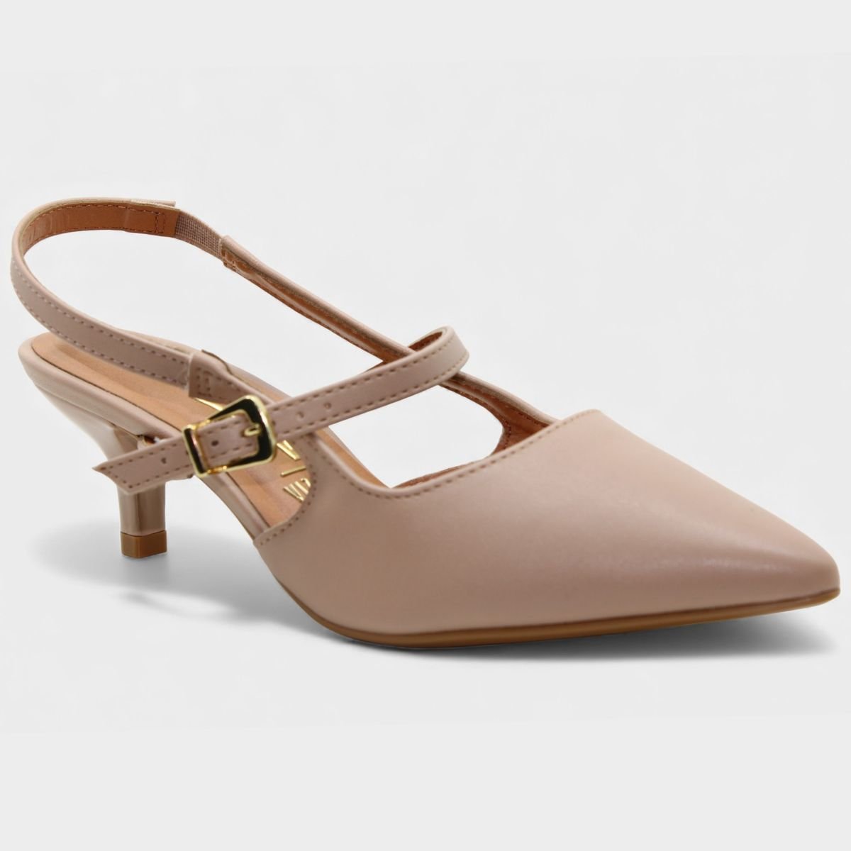 Scarpin Vizzano Slingback Bico Fino Tiras Salto Baixo - Bege