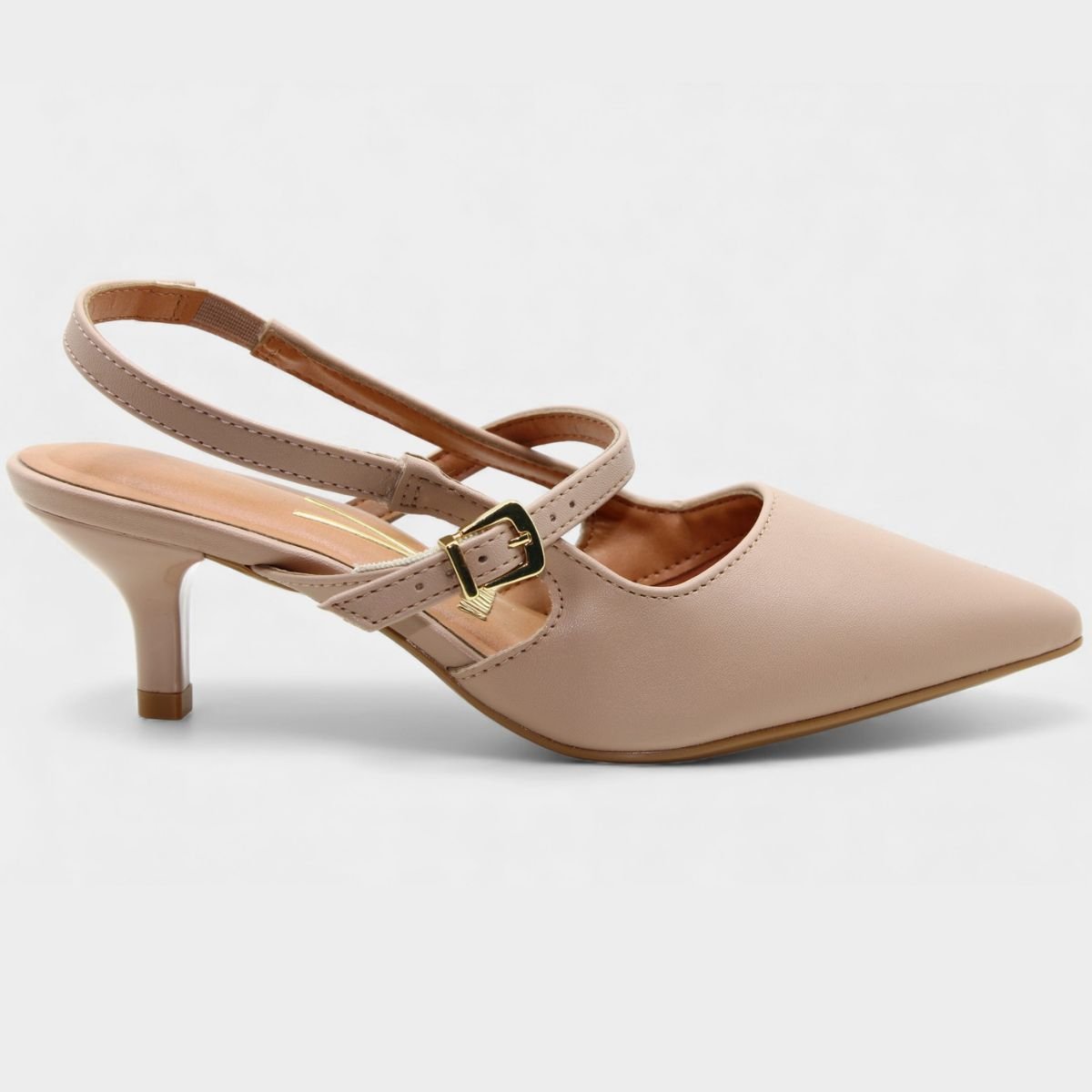 Scarpin Vizzano Slingback Bico Fino Tiras Salto Baixo - Bege Bege 2