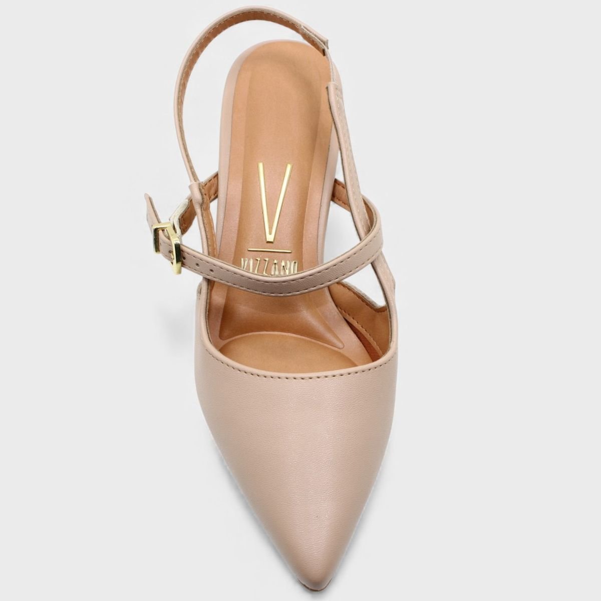 Scarpin Vizzano Slingback Bico Fino Tiras Salto Baixo - Bege Bege 3