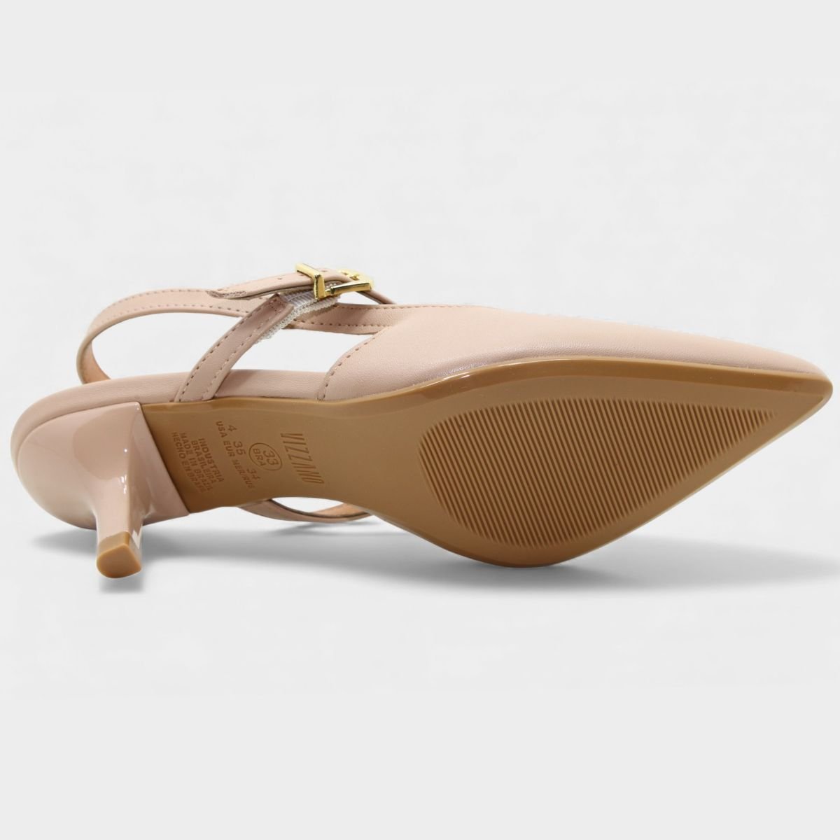 Scarpin Vizzano Slingback Bico Fino Tiras Salto Baixo - Bege Bege 5