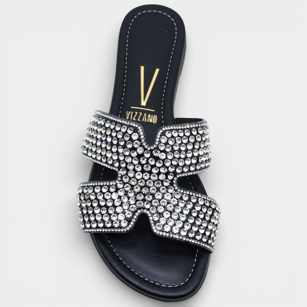 Rasteira Vizzano H Strass Feminina - Preto Prata 3