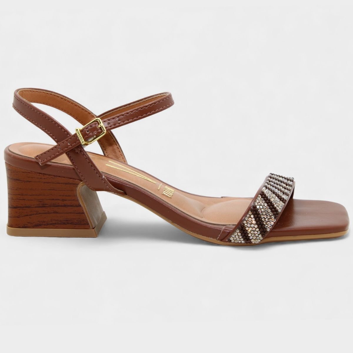 Sandália Vizzano Salto Bloco Strass Bicolor Feminina - Marrom Marrom 2