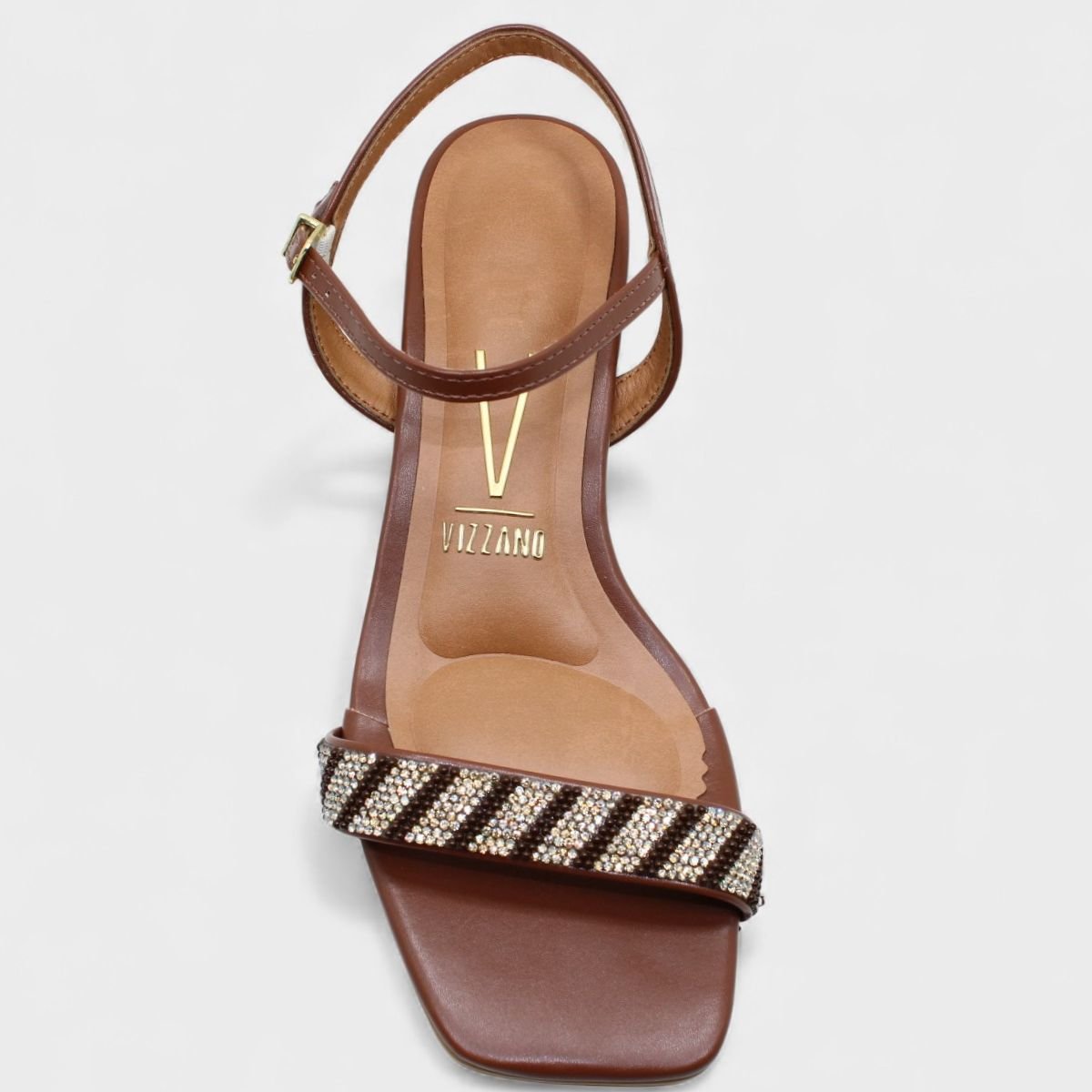 Sandália Vizzano Salto Bloco Strass Bicolor Feminina - Marrom Marrom 3