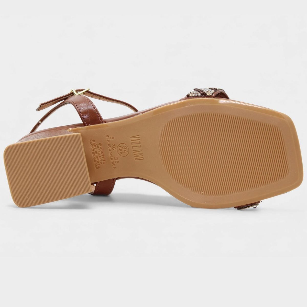 Sandália Vizzano Salto Bloco Strass Bicolor Feminina - Marrom Marrom 5