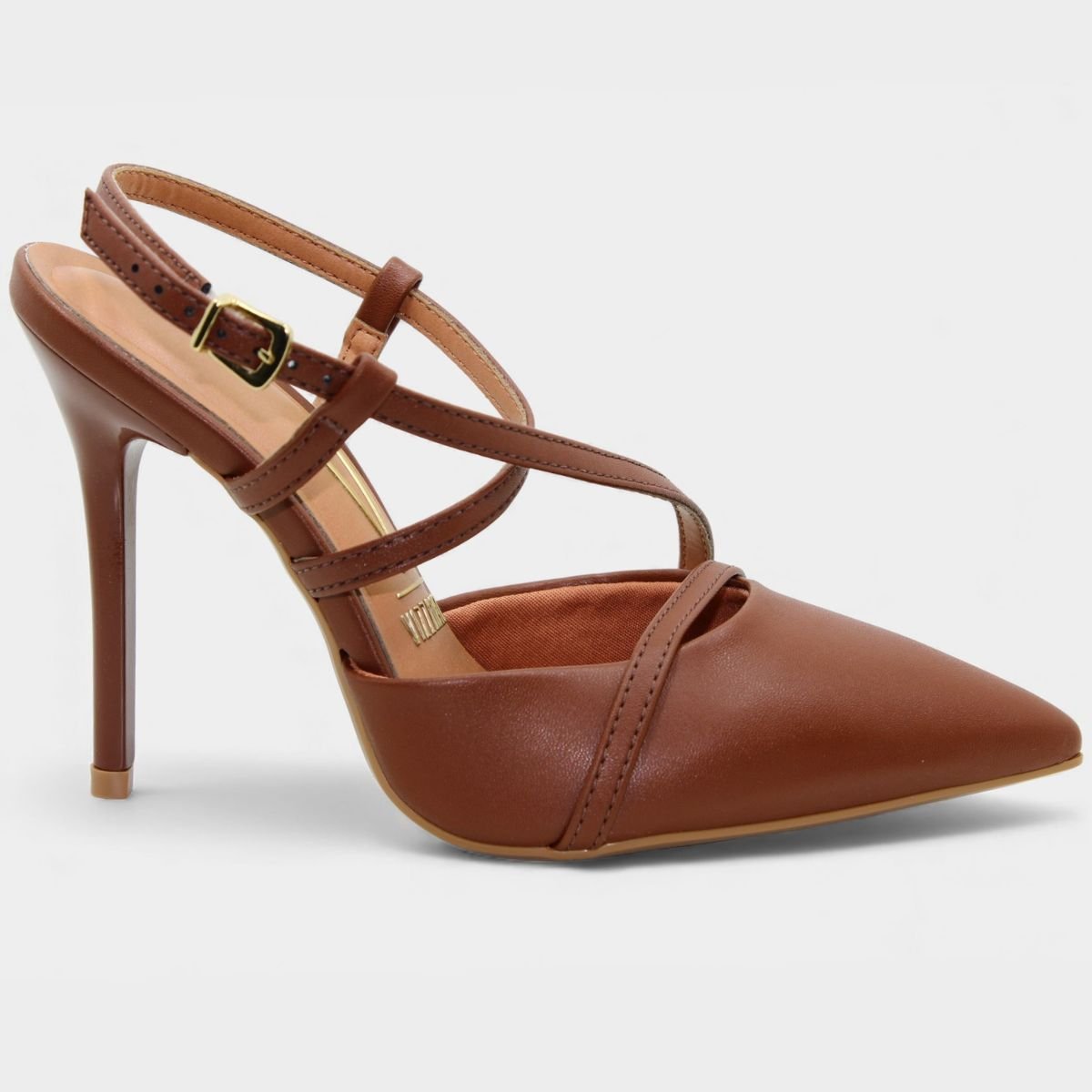 Scarpin Vizzano Salto Alto Tiras Cruzadas Feminino - Marrom Marrom 2
