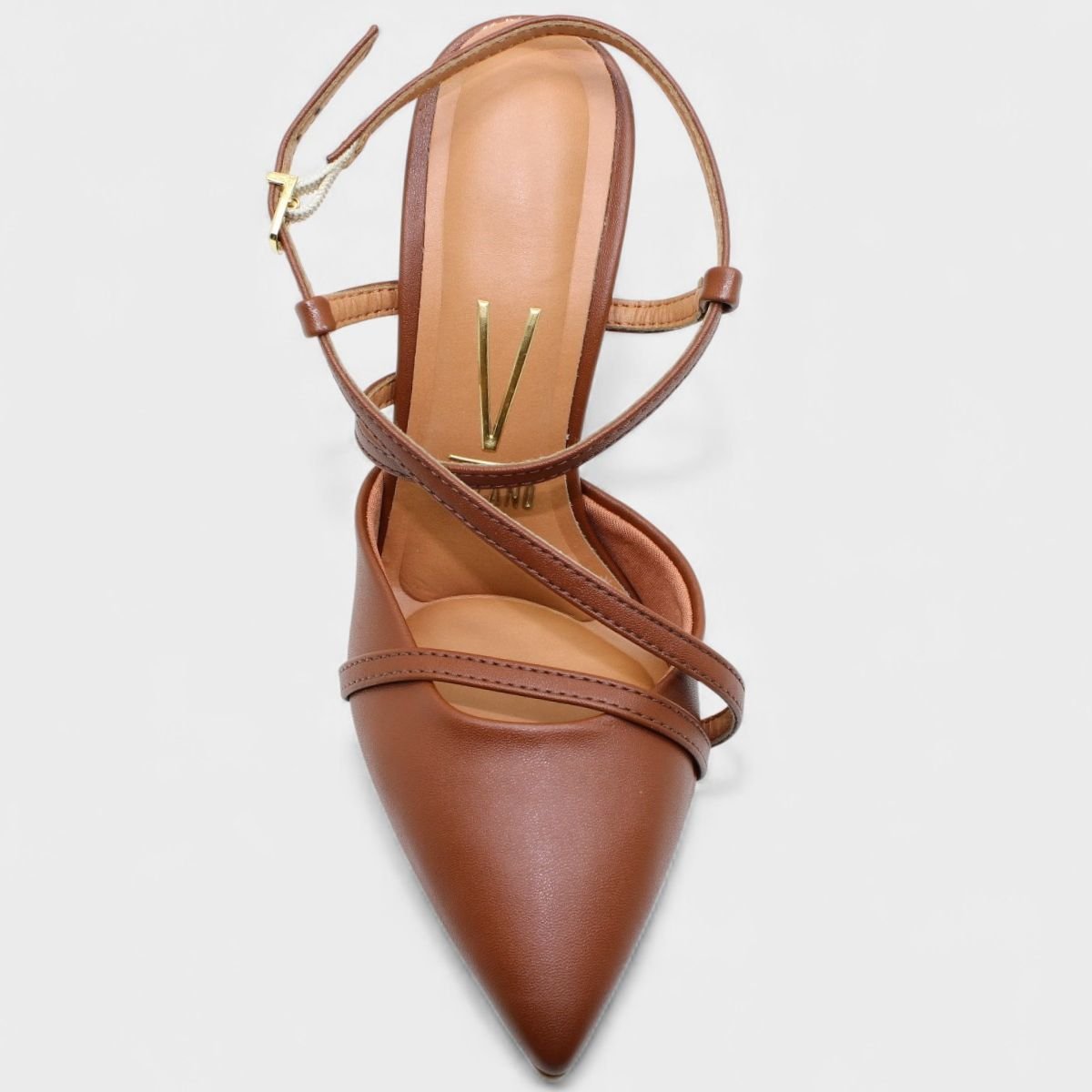 Scarpin Vizzano Salto Alto Tiras Cruzadas Feminino - Marrom Marrom 3