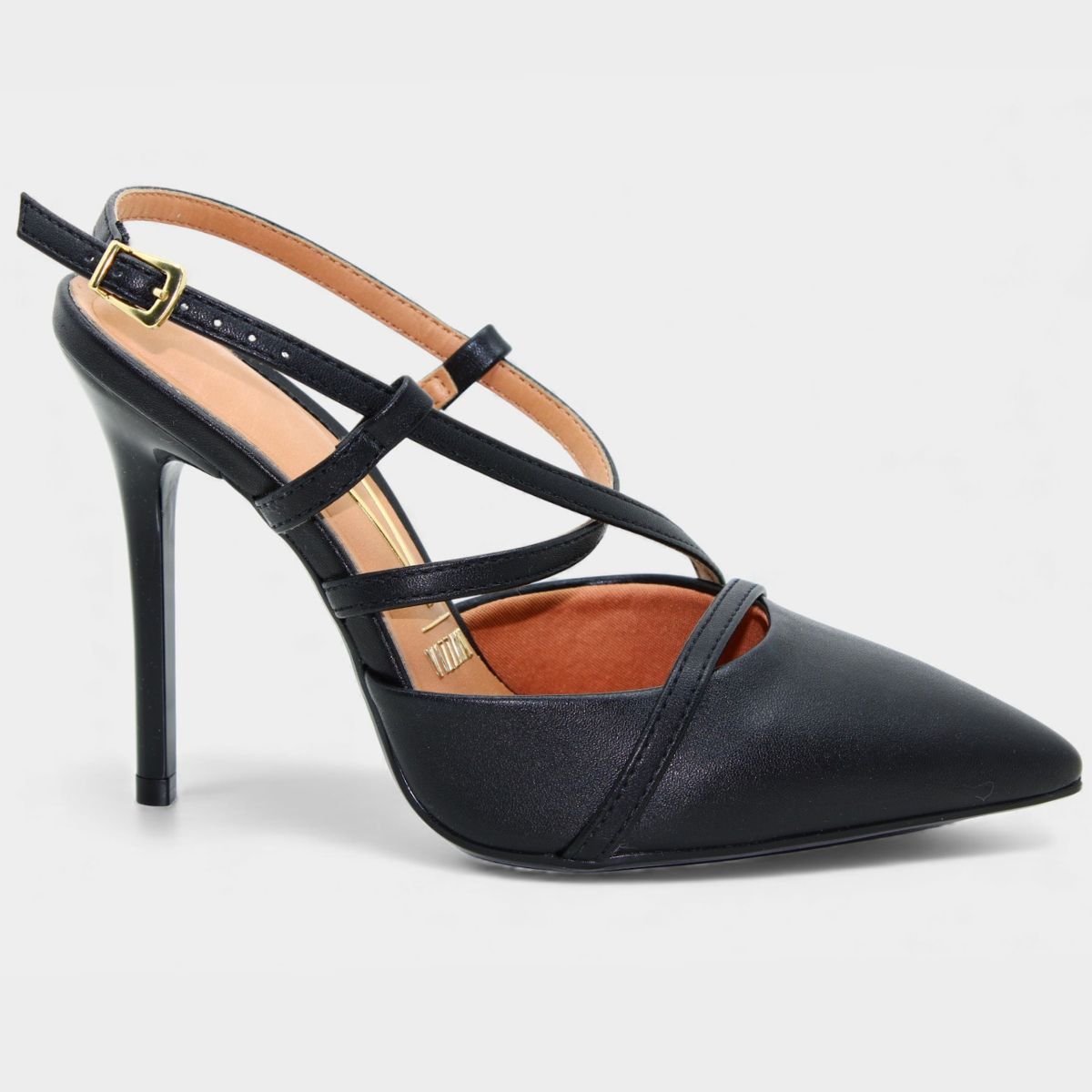 Scarpin Vizzano Salto Alto Tiras Cruzadas Feminino - Preto Preto 2