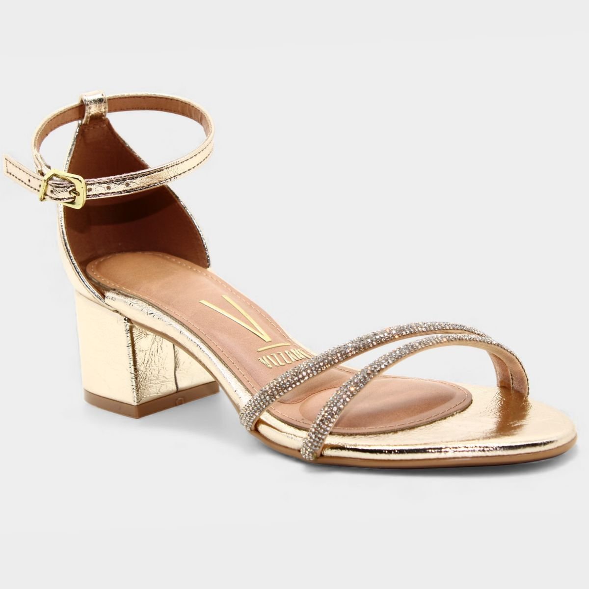 Sandália Vizzano Salto Bloco Strass Metalizada Feminina - Dourado Dourado 5