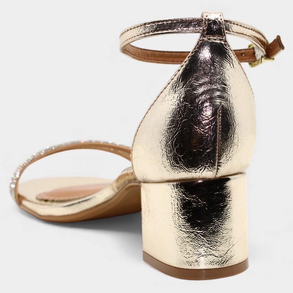 Sandália Vizzano Salto Bloco Strass Metalizada Feminina - Dourado Dourado 3