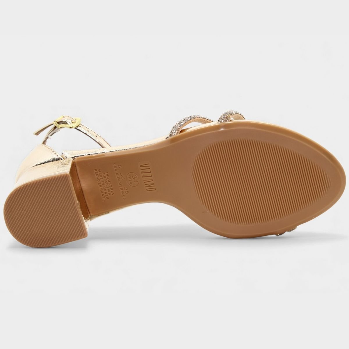 Sandália Vizzano Salto Bloco Strass Metalizada Feminina - Dourado Dourado 4