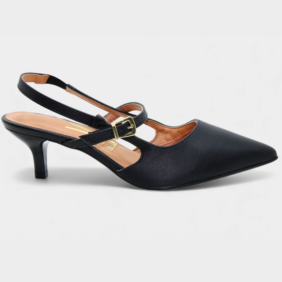 Scarpin Vizzano Slingback Bico Fino Tiras Salto Baixo - Preto Preto 2