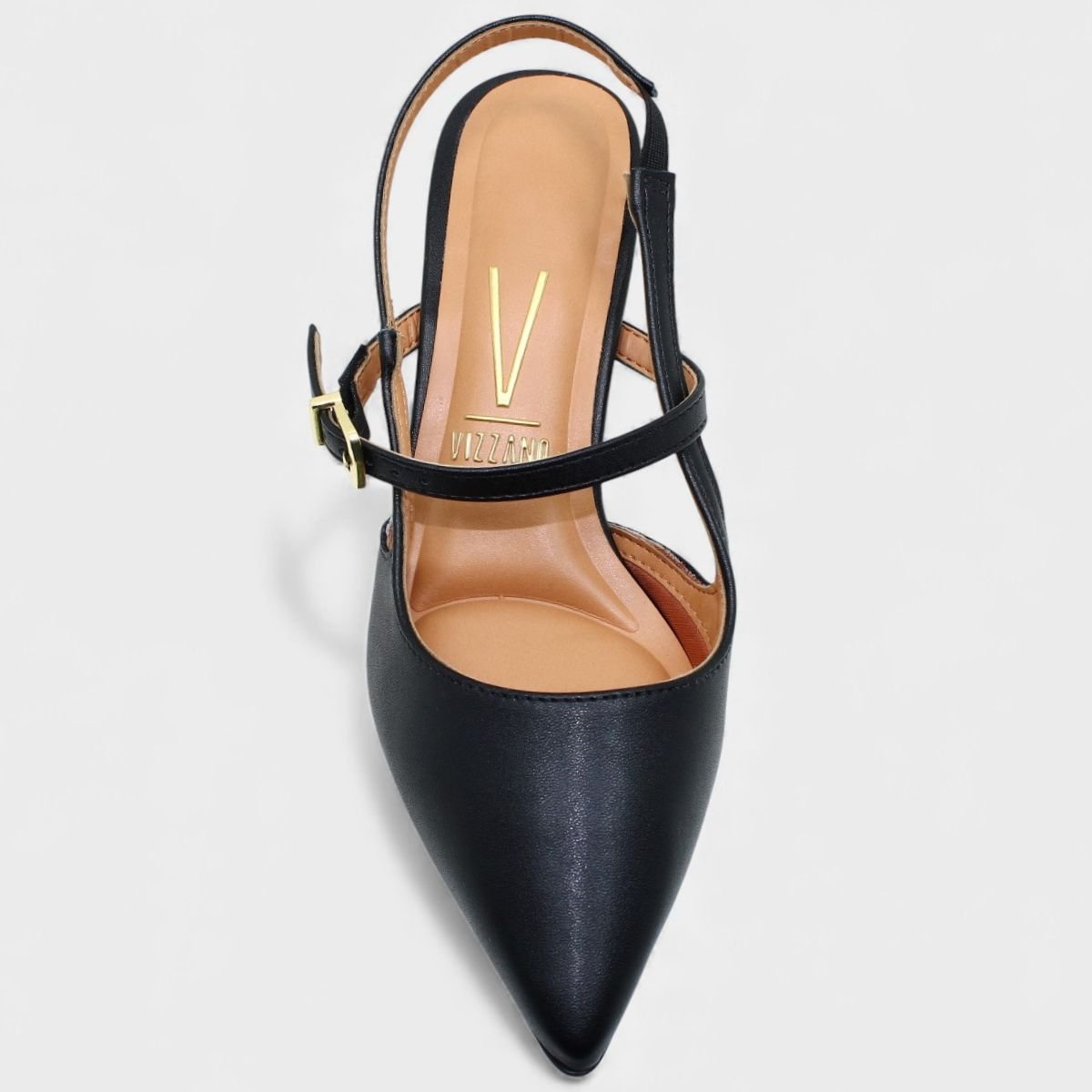 Scarpin Vizzano Slingback Bico Fino Tiras Salto Baixo - Preto Preto 3
