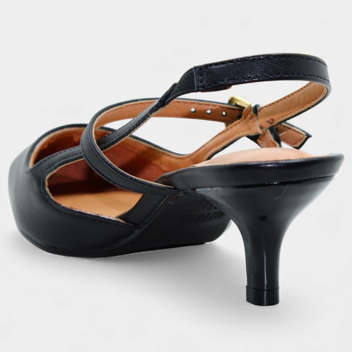 Scarpin Vizzano Slingback Bico Fino Tiras Salto Baixo - Preto Preto 4