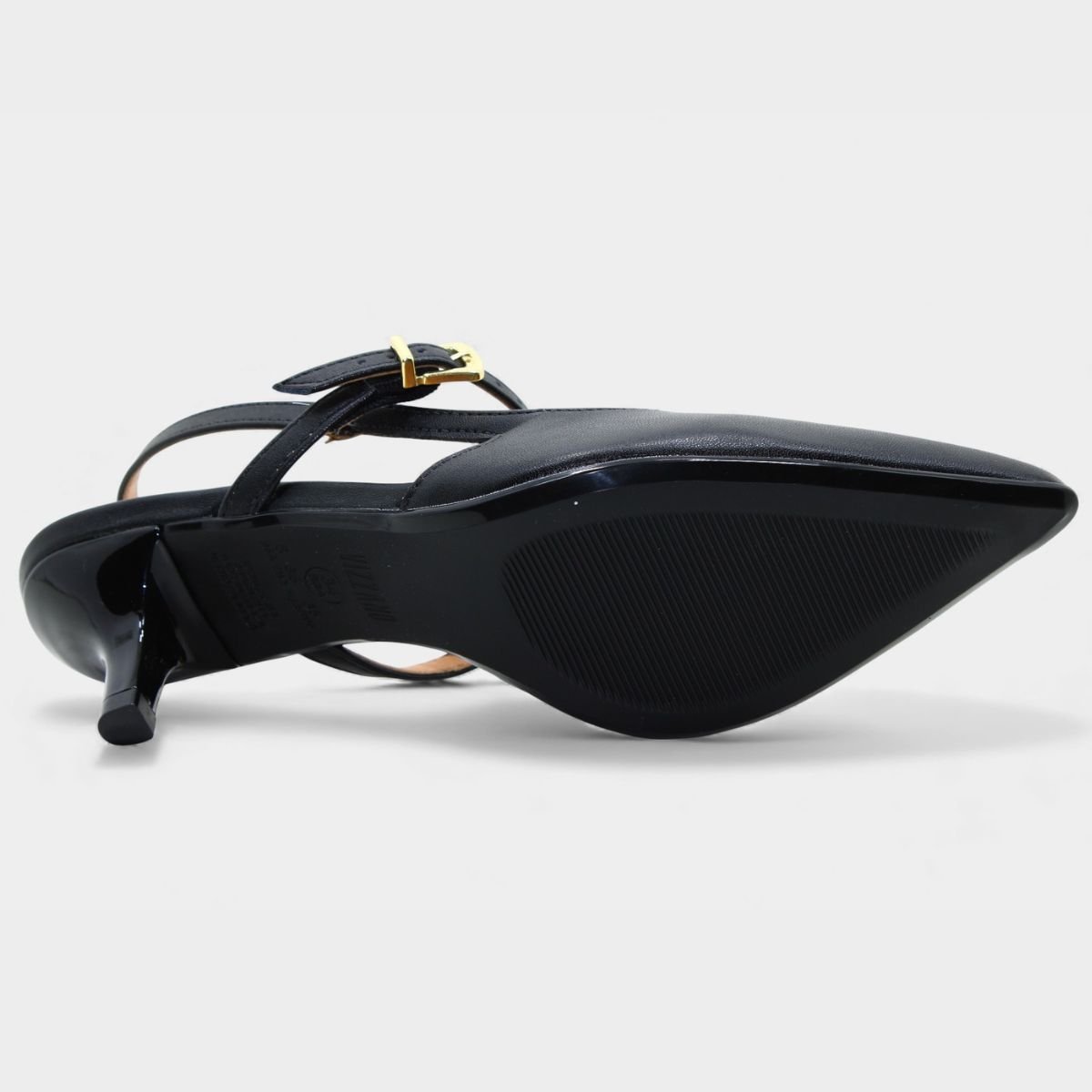 Scarpin Vizzano Slingback Bico Fino Tiras Salto Baixo - Preto Preto 5