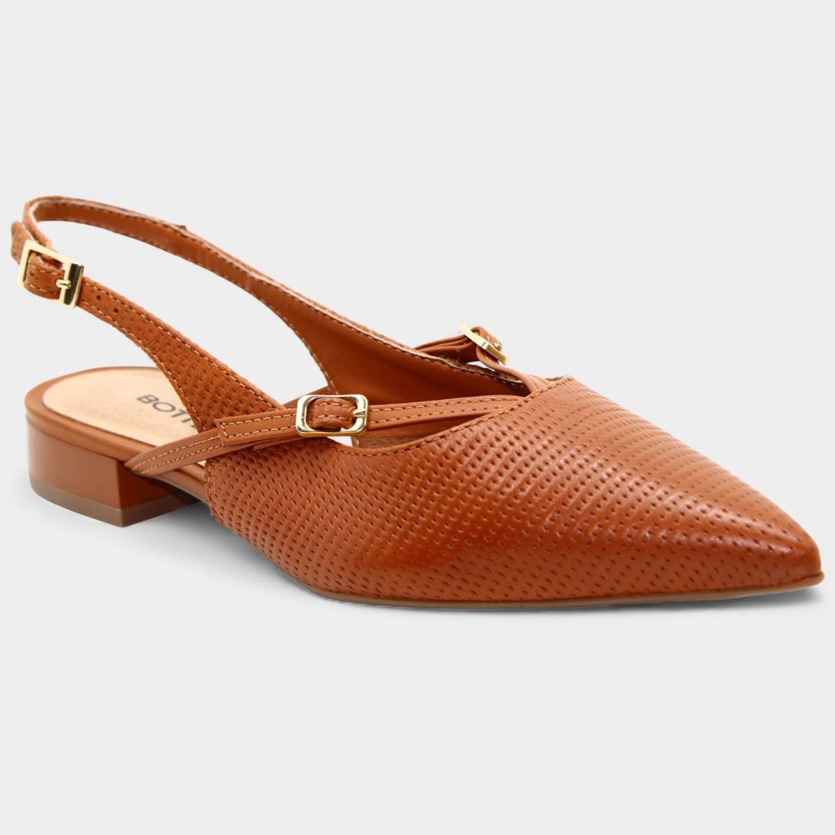 Scarpin Couro Bottero Tressê Salto Baixo Feminino - Caramelo