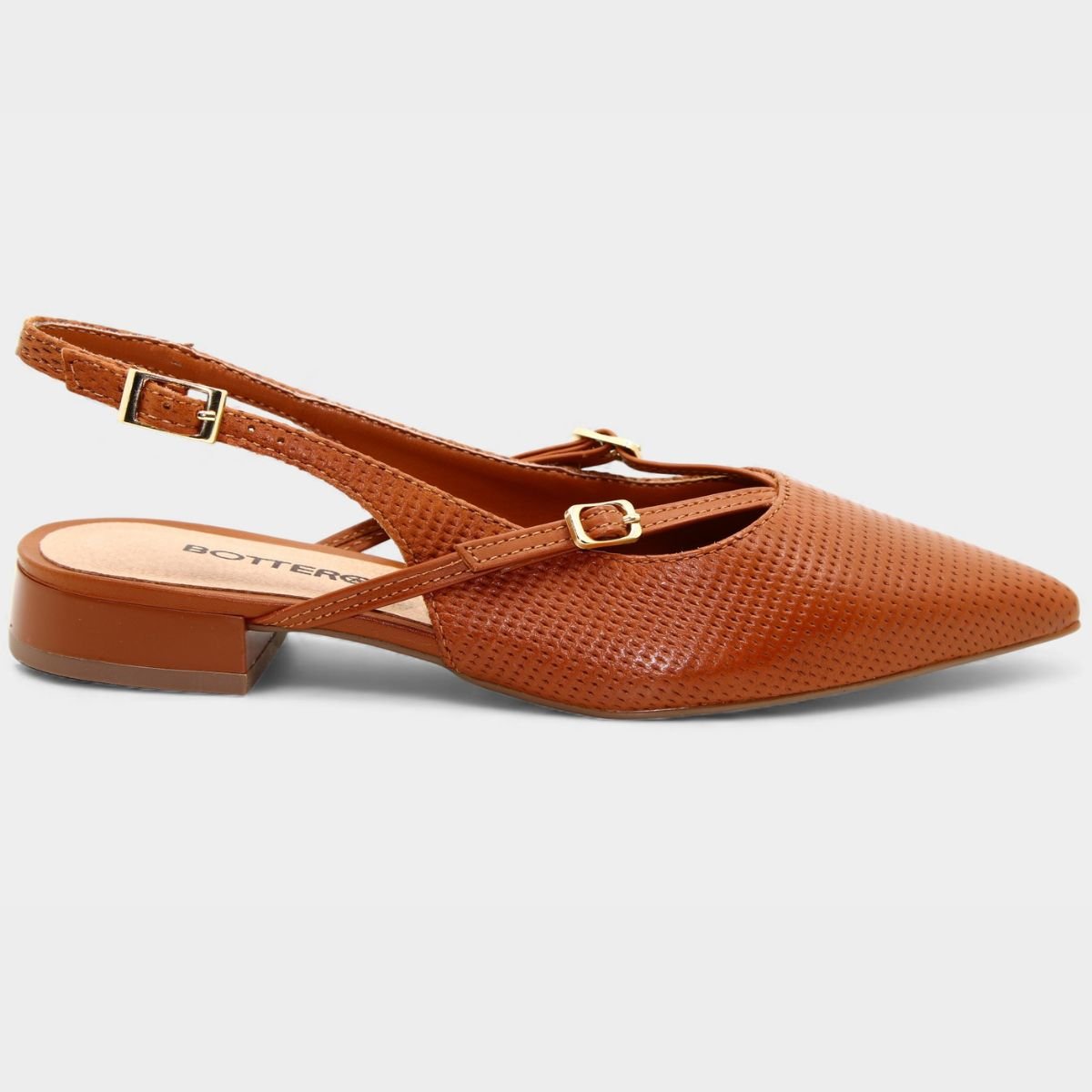 Scarpin Couro Bottero Tressê Salto Baixo Feminino - Caramelo Marrom 2