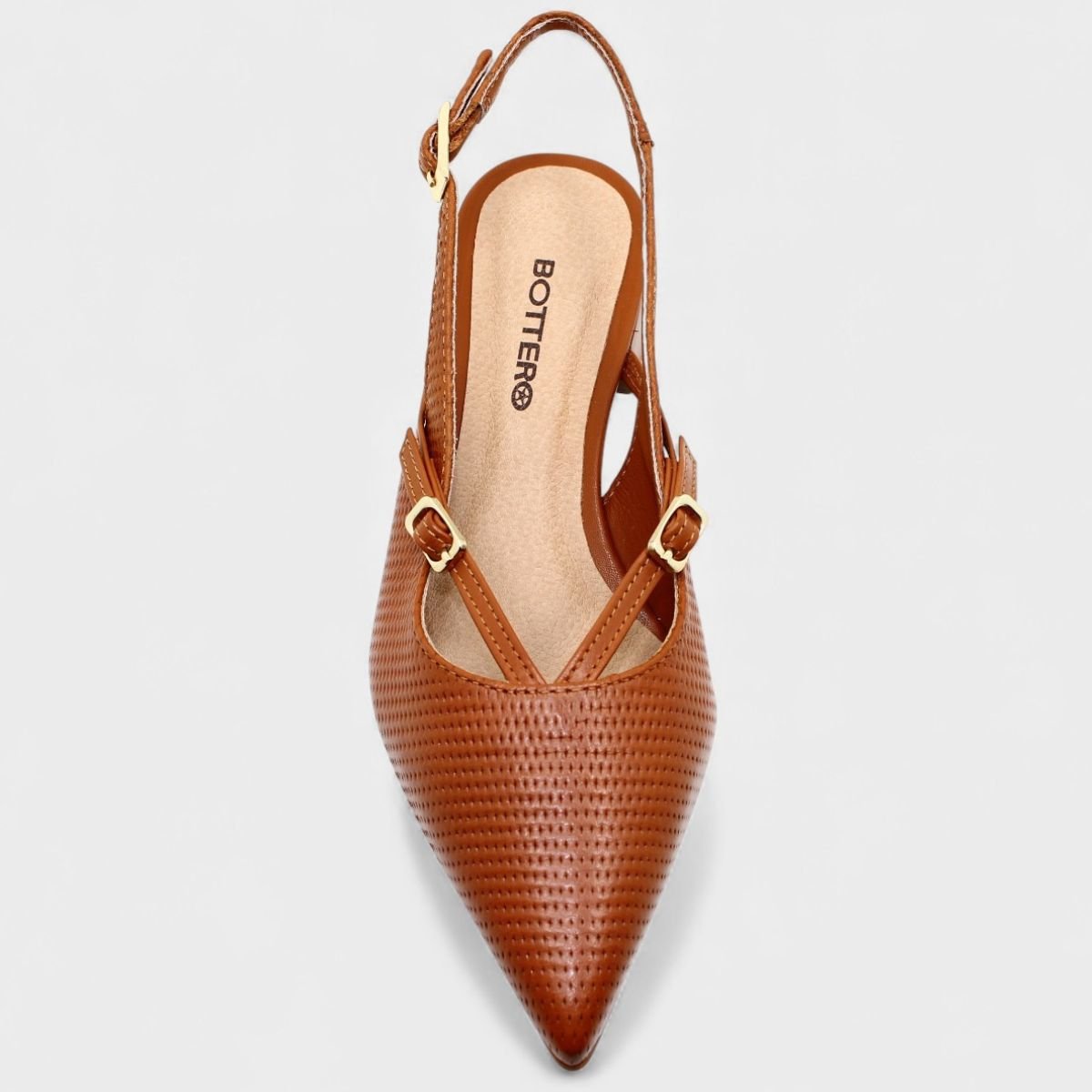 Scarpin Couro Bottero Tressê Salto Baixo Feminino - Caramelo Marrom 3