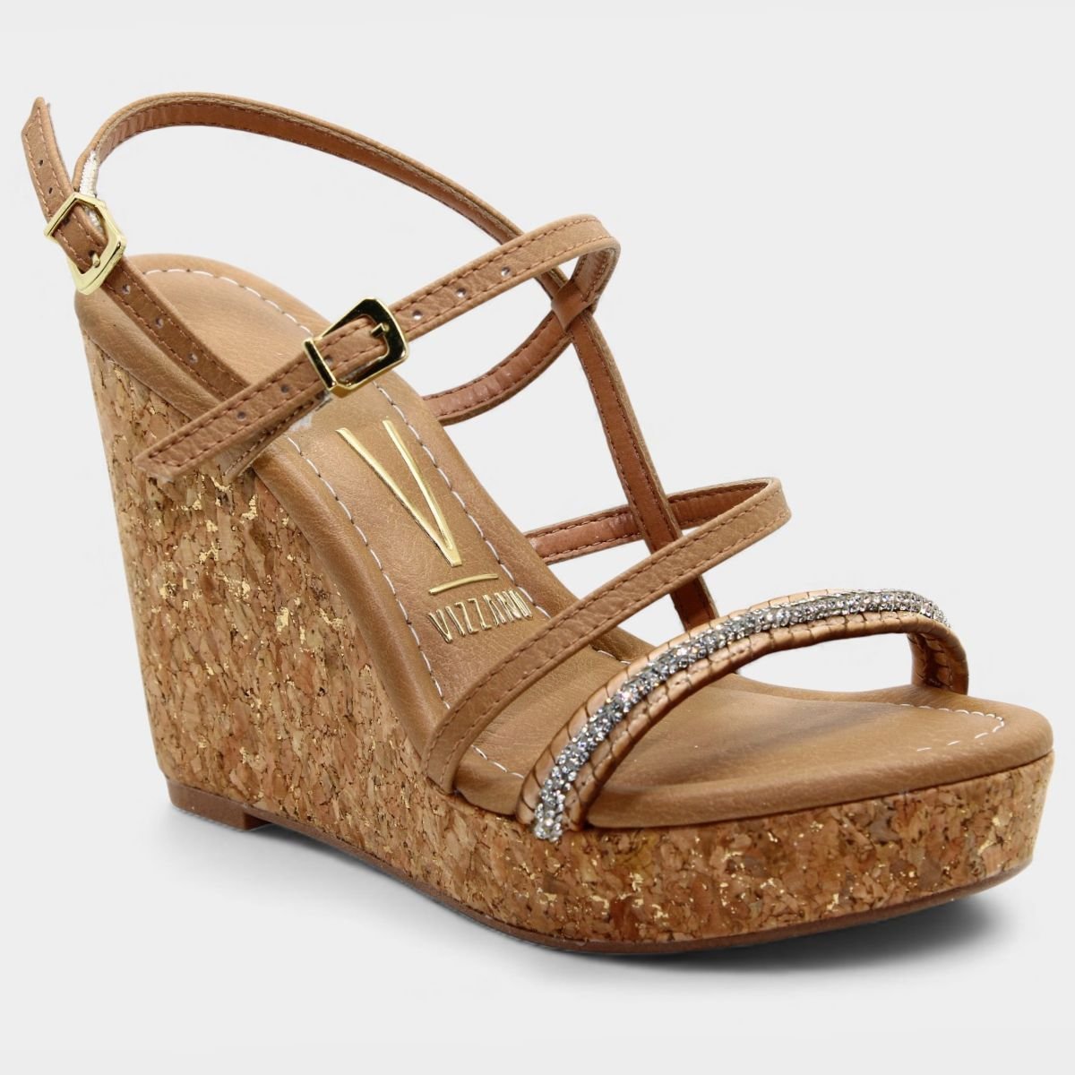 Sandália Anabela Vizzano Strass Feminina - Areia