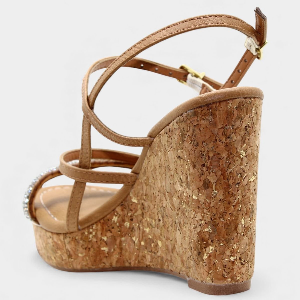 Sandália Anabela Vizzano Strass Feminina - Areia Bege 4