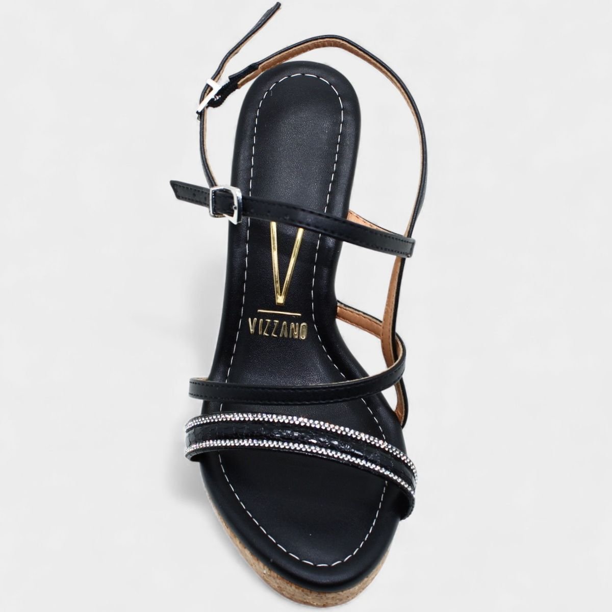 Sandália Anabela Vizzano Strass Feminina - Preto Preto 3