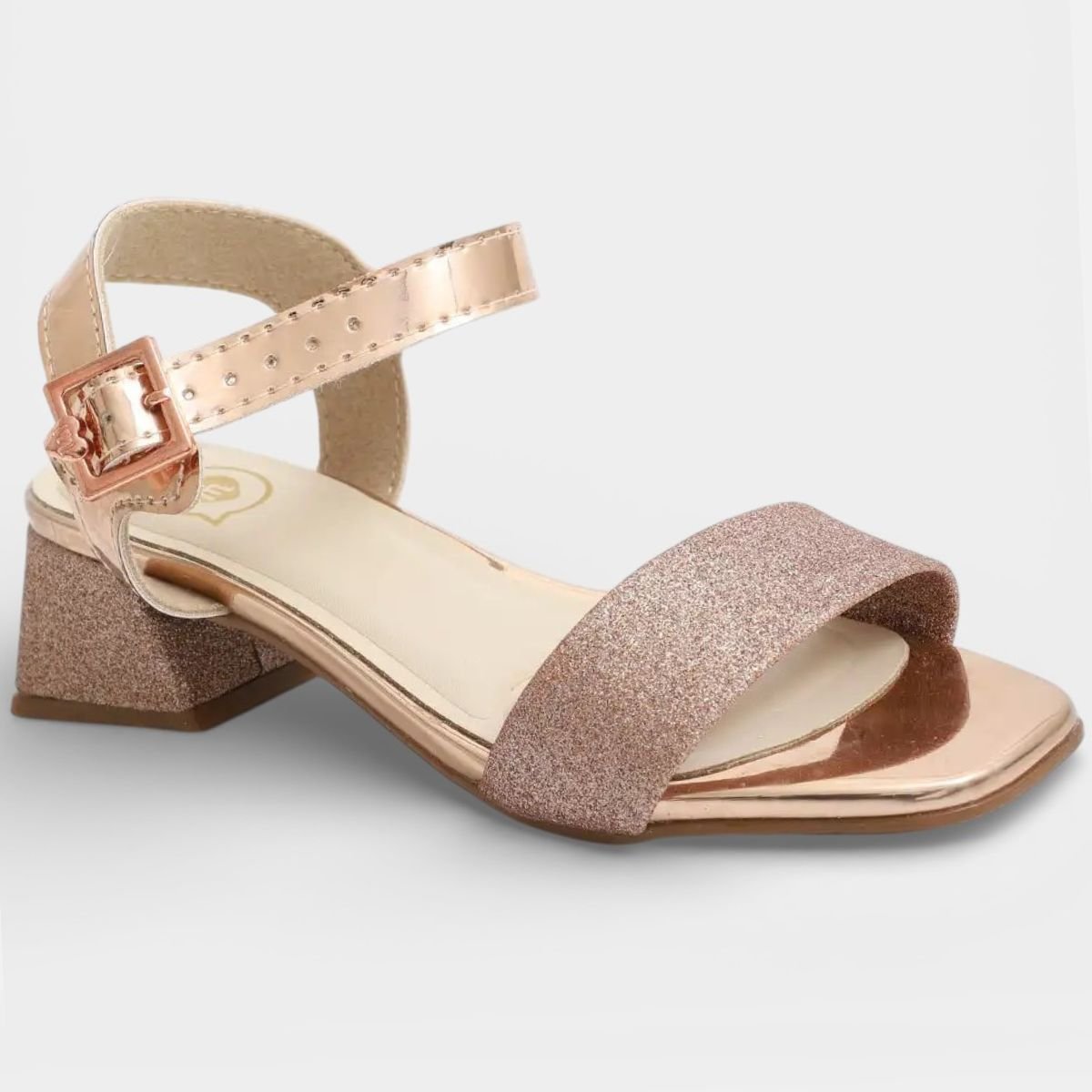 Sandália Infantil Molekinha Glitter Metalizada Salto Bloco - Rosa Rosé 2