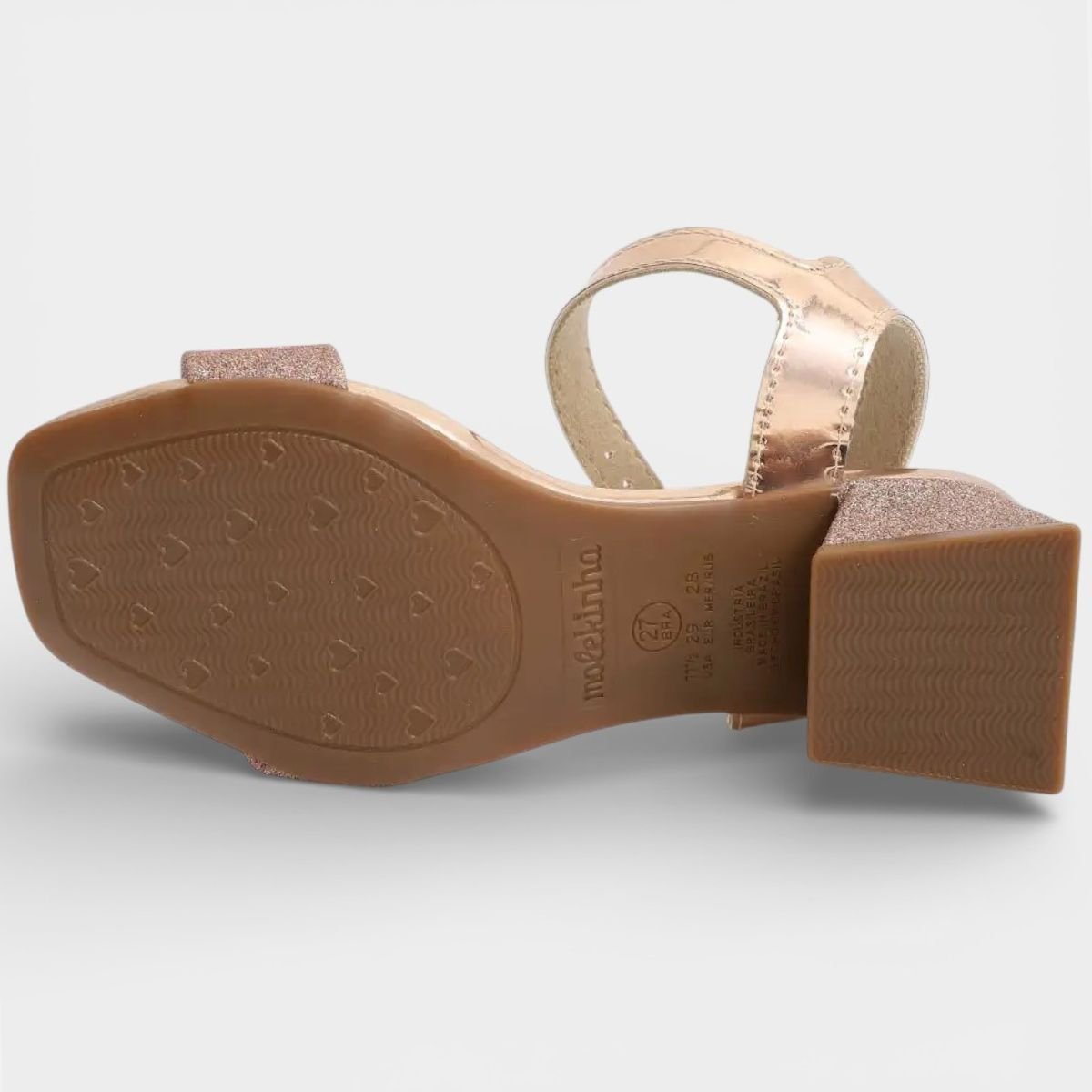Sandália Infantil Molekinha Glitter Metalizada Salto Bloco - Rosa Rosé 5