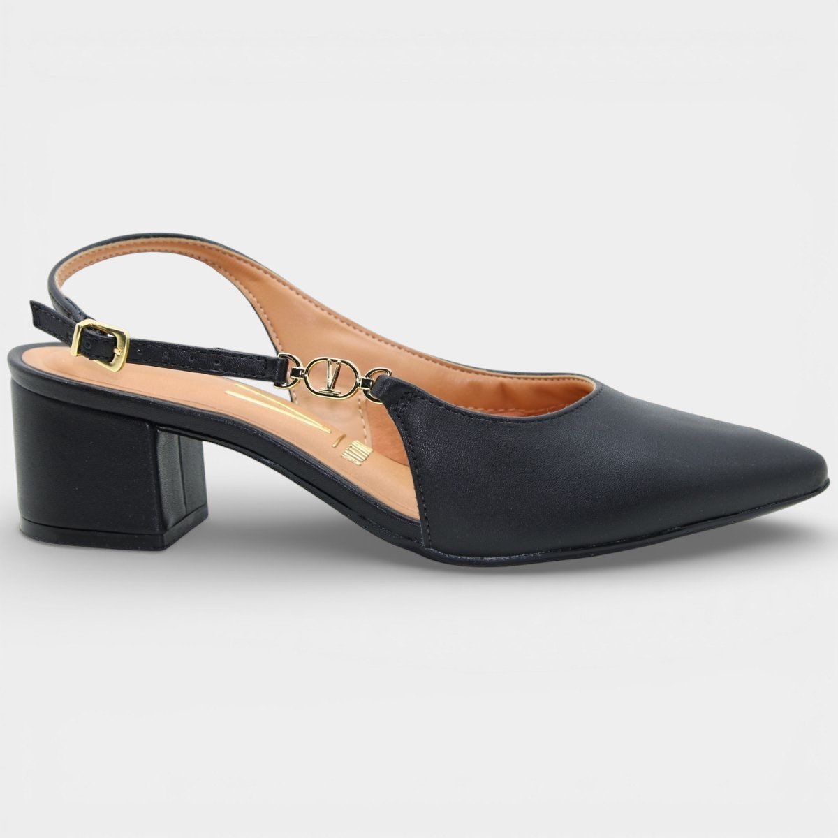 Scarpin Vizzano Slingback Salto Bloco Detalhe - Preto Preto 2