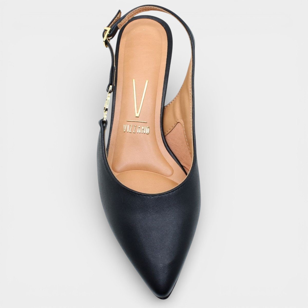 Scarpin Vizzano Slingback Salto Bloco Detalhe - Preto Preto 3