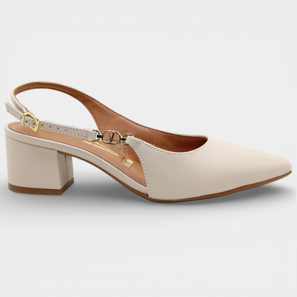 Scarpin Vizzano Slingback Salto Bloco Detalhe - Creme Bege 2
