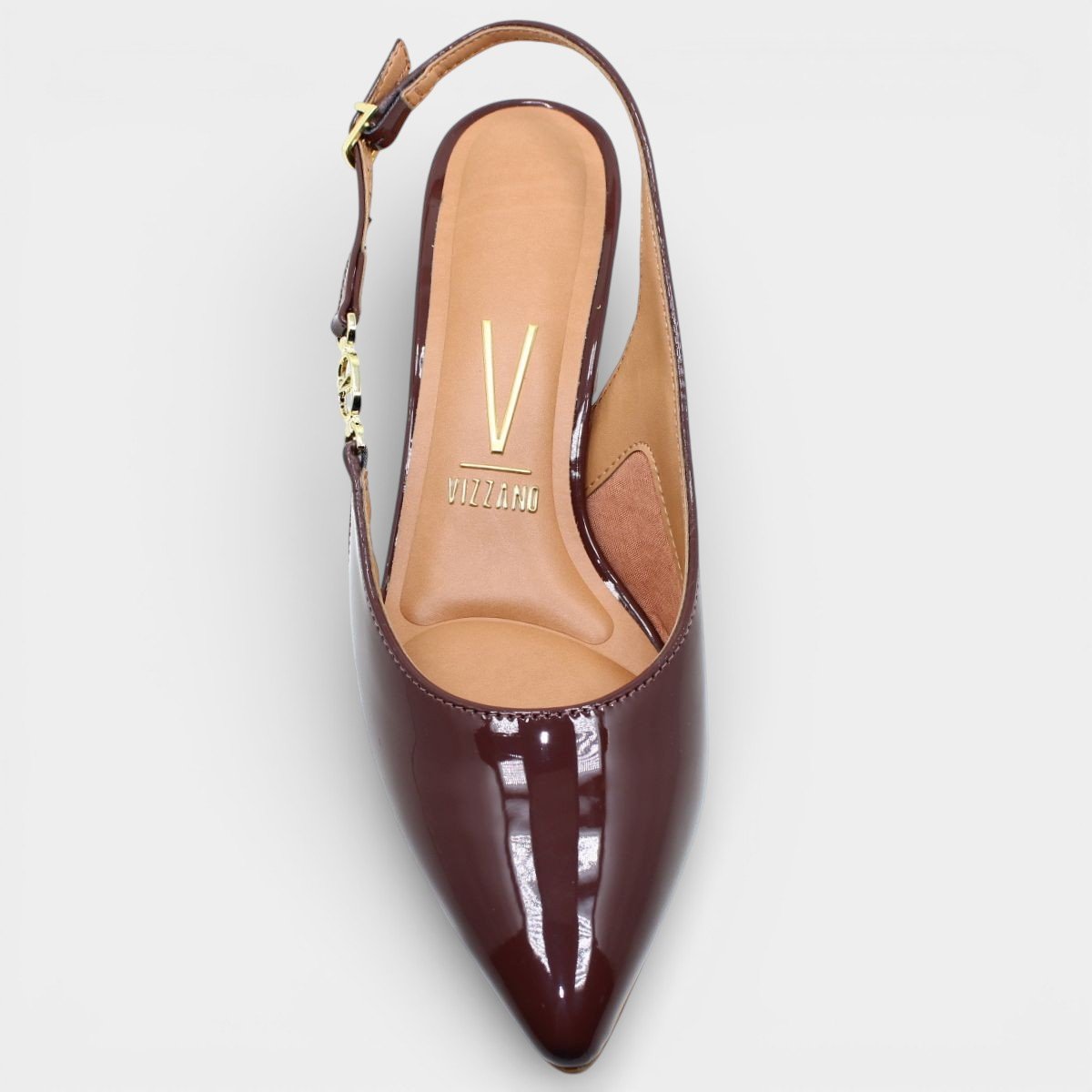 Scarpin Vizzano Slingback Salto Bloco Verniz Detalhe - Bordô Marrom 3