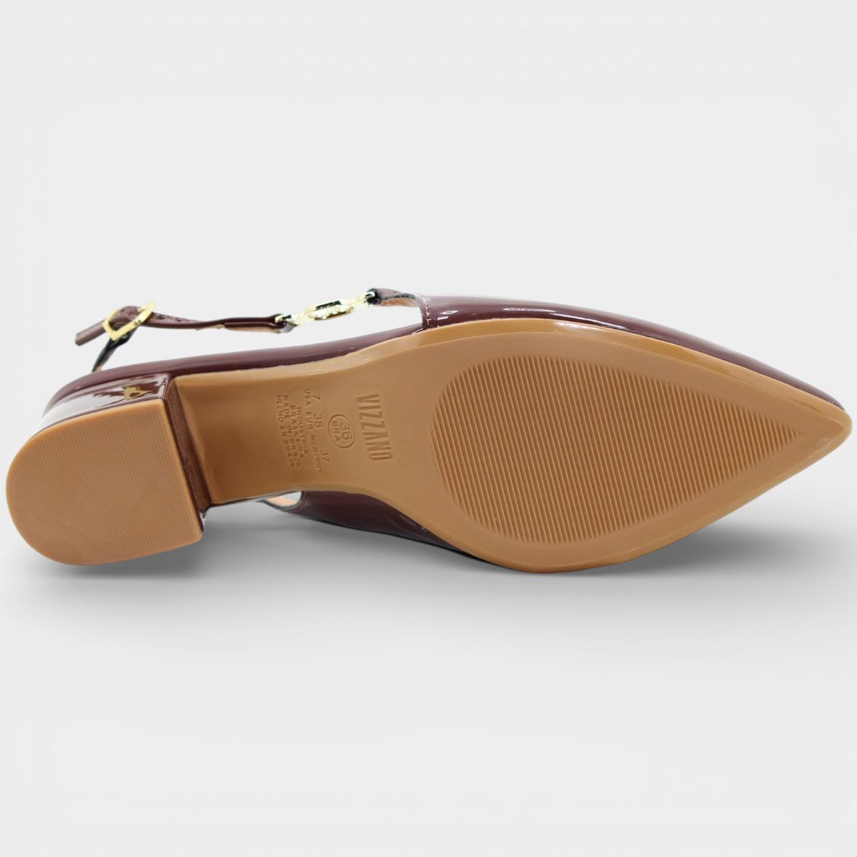 Scarpin Vizzano Slingback Salto Bloco Verniz Detalhe - Bordô Marrom 5