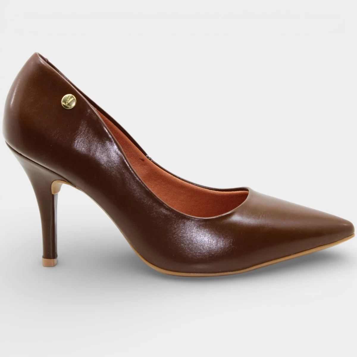 Scarpin Vizzano Salto Alto Bico Fino - Marrom Claro Marrom 2